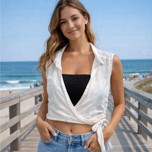 Cynthia Rowley Cream Linen Top